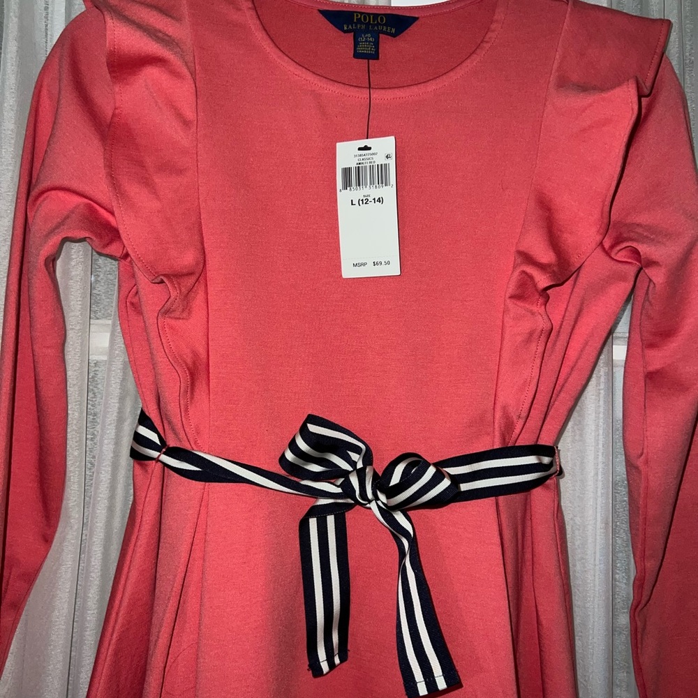 Polo Ralph Lauren Girls dress Coral Belted NWT - Picture 9 of 9